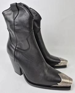 Free People Women's Black Brayden Western Leather Boots Size 37 - Picture 1 of 7