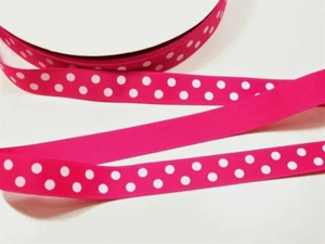 Shocking Pink with White Polka Dot Grosgrain Ribbon 7/8" x 10 yards Polyester B7 - Picture 1 of 4