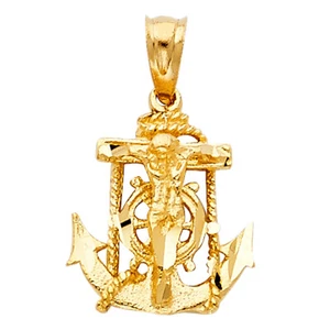 14K Yellow Gold Mariner Religious Crucifix Charm Pendant For Necklace or Chain - Picture 1 of 4