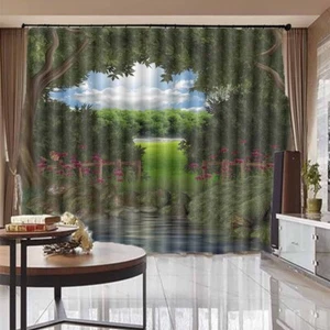 Nubes que pasan a través de bloqueo 3D foto impresión cortina tela cortinas ventana - Imagen 1 de 10