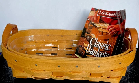 Longaberger 1998 Small Oval Two Handle Flower Basket With Plastic Liner Cover