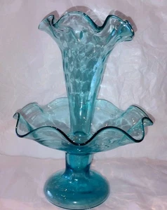 Fenton Epergne Kunstglas blau Tisch Herzstück Diamant Spitze unmarkiert 1948-1955 - Bild 1 von 14