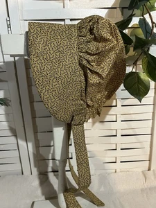 Primitive Prairie Child Bonnet Tea Stain Mustard Cotton Print - Picture 1 of 2