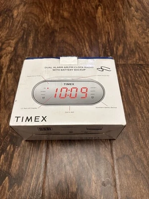 Timex Dual Alarm AM/FM Clock Radio w/Battery Backup Mirror Finish NEW - Image 1 of 4