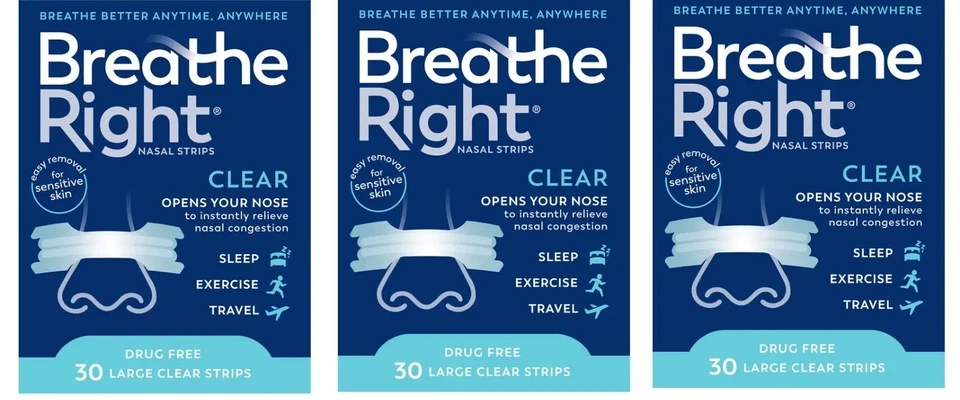 90 BREATHE RIGHT NASAL STRIPS, LARGE CLEAR (SENSITIVE SKIN) ( 3 X 30 CT Boxes ) - image 1 of 1