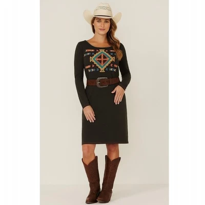 Vestido azteca del suroeste bordado con cuentas Double D Ranch en gris carbón talla M Foto 1 de 4