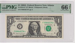 Fr 1915-F* 1988A $1 FRN F00846176* PMG 66EPQ GREEN SEAL 1988-A ATLANTA - Picture 1 of 2