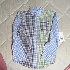 NEW Crown & Ivy Colorblock Plaid Button Down Shirt Blue Green Boy's medium new - Picture 1 of 3