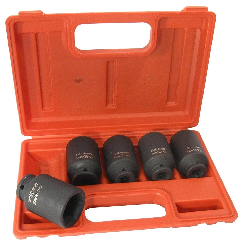 5-PC 1/2" Drive Deep Impact Socket Set, 33mm, 34mm, 35mm, 36mm, 38mm, Metric - Image 1 of 1
