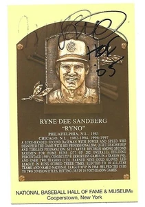 CHICAGO CUBS LEGEND RYNE SANDBERG SIGNED HALL OF FAME HOF PLAQUE POST CARD GOLD - Picture 1 of 1