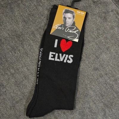 Elvis Presley I Love Elvis Crew Socks Black One Size Fits Shoe Size 7-12 - Image 1 of 4