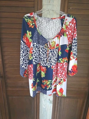 Женская блузка-туника Valerie Stevens Bohemia размер 1X легкая струящаяся многоцветная  - Изображение 1 из 4