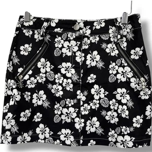 Minifalda para mujer Delia's tropical con estampado floral negra blanca hibisco S - Imagen 1 de 6
