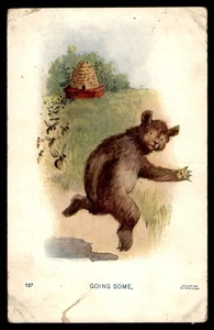 Postcard Cartoon Bear Running Away From Bees - Picture 1 of 2