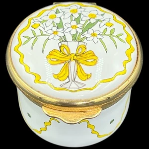 ALASTOR Enamels Spring Time YELLOW Flowers White PILL Trinket BOX - Picture 1 of 4