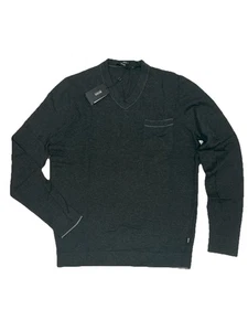 Hugo Boss Men’s Charcoal Cotton Cashmere Slim Fit V-Neck Sweater Size L NWT - Picture 1 of 4