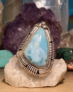 VTG Native Navajo Sterling Larimar Ring Sz 8.75 Signed By Artist 20.8g AN525-29 - Picture 1 of 20