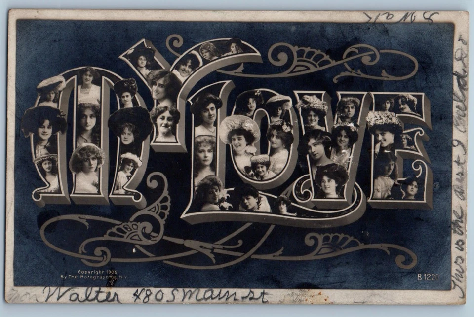 c1905 My Love Large Letters Pretty Women Jersey City NJ RPPC Photo Postcard - Image 1 of 2