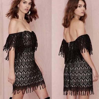 Stone Cold Fox Iowa Off The Shoulder Black Macrame Lace Dress XS Small Excellent - Image 1 of 4