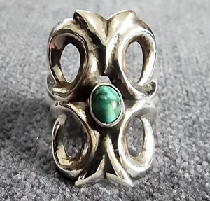 Navajo Heavy Sand Cast Sterling Silver Turquoise Estate Ring Size 7.25 Vintage - Picture 1 of 6