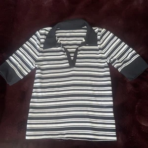 Gap modern tee Women’s M Medium petite Black Striped Collar - Picture 1 of 7
