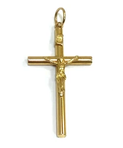 (MA3) Ciondolo religioso crocifisso/croce unisex in oro giallo 14 kt 2,8 grammi - misura 2" - Foto 1 di 5