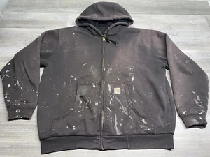 Carhartt Mens L Black J149 Paint Splatter Thermal Lined Full Zip Hoodie Jacket - Picture 1 of 15