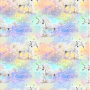 BOLT END 31 INCHES Timeless Treasures Pastel Rainbow Unicorn Cotton Quilt Fabric - Picture 1 of 3
