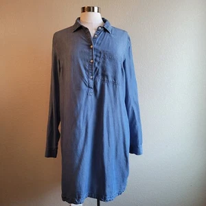 Old Navy Chambray Denim Popover Long Sleeve Shirt Dress Size L Y2K 90'S - Picture 1 of 7