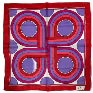 70s vtg RETRO ANNE FOGARTY Acetate Mod Purple Pink Circles Print scarf 27" Sq - Picture 1 of 4