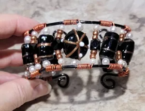 Studio Design Flex Wire Cuff Bracelet /Glass Beaded Lampwork Wrist Copper Wrap - Picture 1 of 10