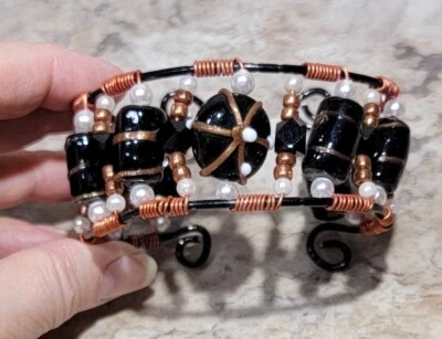 Studio Design Flex Wire Cuff Bracelet /Glass Beaded Lampwork Wrist Copper Wrap - Image 1 of 4