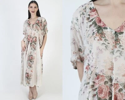 Vestido Grunge Floral Transparente Años 90 Estampado Rosa Gitano Gótico Grande Solero Foto 1 de 4