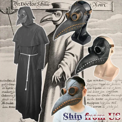 Чума доктор с капюшоном халат плащ плащ с маской косплей костюм полный комплект - Изображение 1 из 4