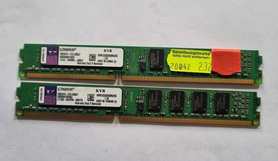Kingston KVR1333D3N9/2G DDR3 PC3-10600 2x 2 GB = 4 GB - Imagen 1 de 1