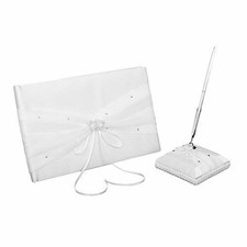 Pixnor Strass delicata impreziosita da sposa in raso Guestbook penna e Stand...