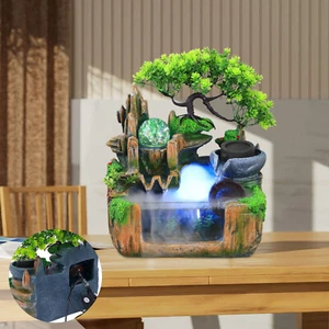 Zimmerbrunnen Mit LED Beleuchtung Nebel Pflanzen Wasserfall Desktop Brunnen DE~ - Bild 1 von 9