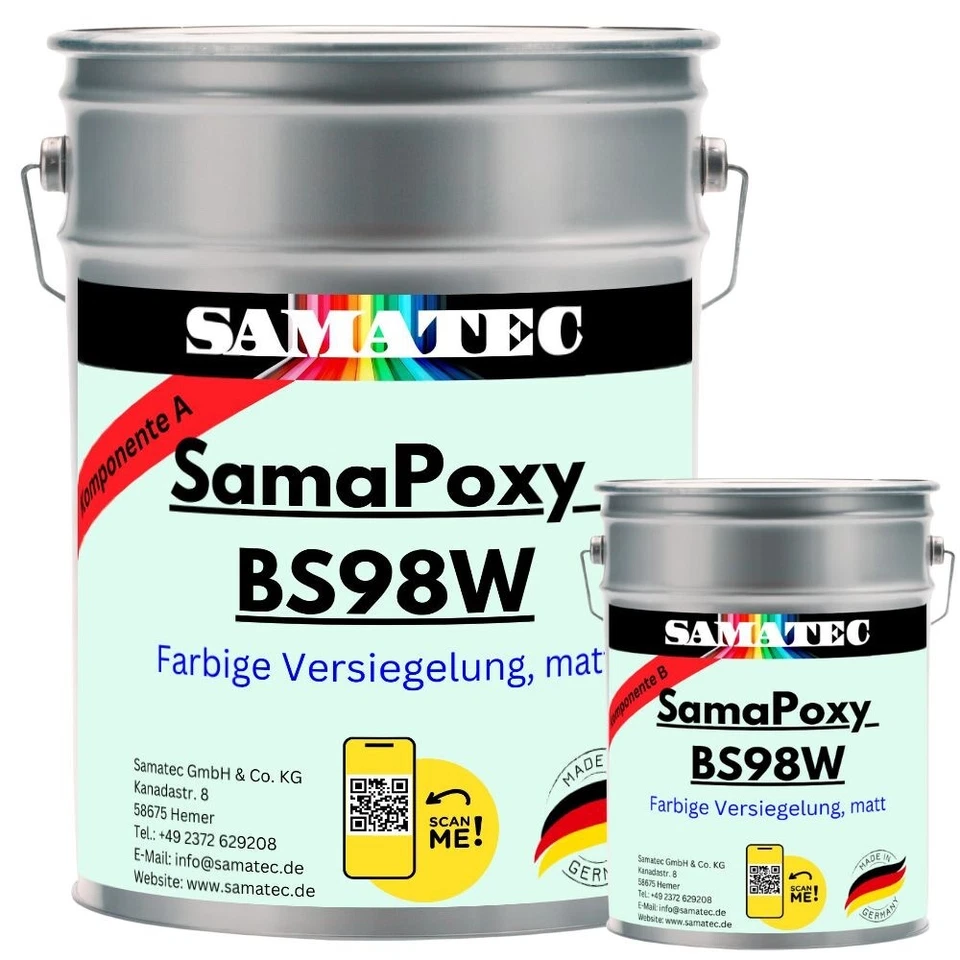 SAMATEC Bodenbeschichtung Bodenfarbe Garage Werkstatt 2K Epoxy Flüssigkunststoff BS98W