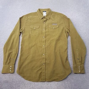 Diesel Mens Shirt Large Green Cord Western Rodeo Snap Needle Regular Fit - Picture 1 of 10