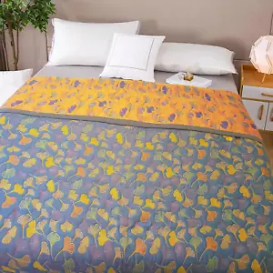 King Size Reversible Quilt Ginkgo Leaf Design Cotton Muslin, Lightweight, Summer - Picture 1 of 6