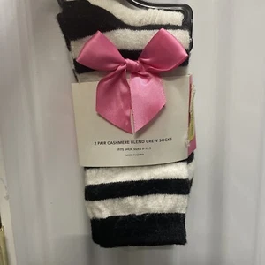 Isaac Mizrahi New York Womens Cashmere Blend Crew Socks Ivory Black Stripe New - Picture 1 of 3