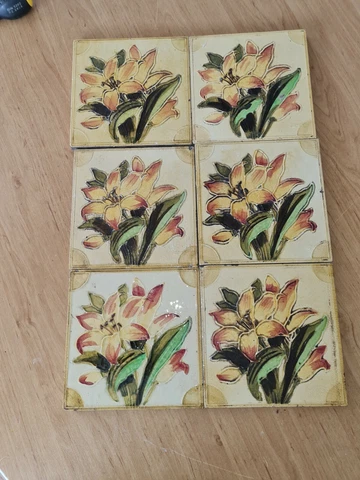 SET 6 ANTIQUE VICTORIAN LEWIS DAY PILKINGTON MAJOLICA YELLOW FLOWER ART TILES Cover