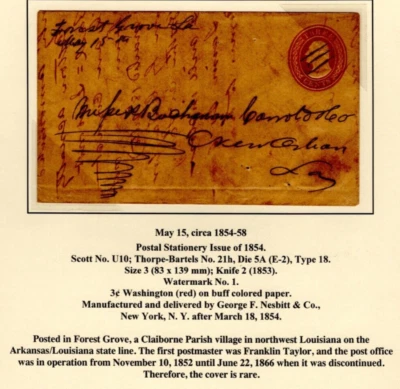 Forest Grove LA m/s Nesbitt Postal Entire to Buchanan Carroll New Orleans LA - Image 1 of 2