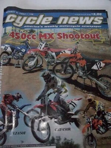 CYCLE NEWS MOTORCYCLE NEWSPAPER OCT 2003, 450CC MC SHOOTOUT, YZ450F,CRF450R - Picture 1 of 2