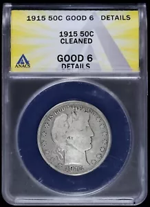1915 Barber Half 1/2 Dollar 50c ANACS Good 6 Details Philadelphia - Picture 1 of 4