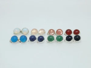 Ohrclips Halbedelstein Cabochon 12mm rund bunt versilbert - viele Farben - Bild 1 von 41