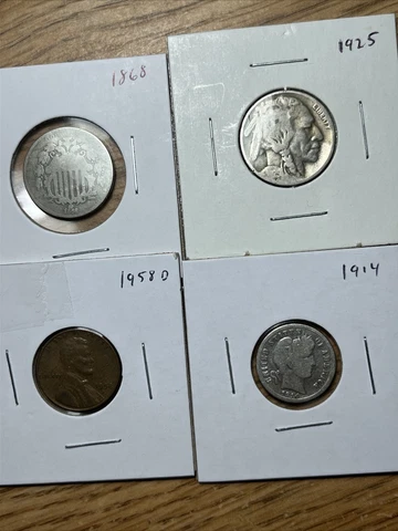 old coin lot: 1868 Shield Nickel 1925 Buffalo 5c and 1914 10c and 58D 1c Cover