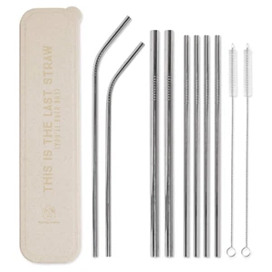Designworks 11pc Stainless Steel Reusable Straw Set With Travel Case & Brushes - Picture 1 of 5