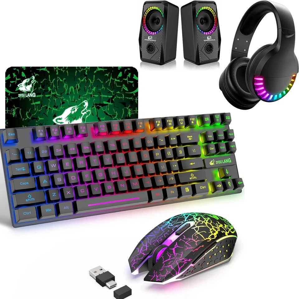 ZIYOULANG Wireless Gaming Keyboard Mouse with 2.4G Dongle&Headset&SPEAKER Combo - Image 1 of 4