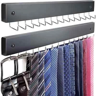2Pack Tie Rack Wall Mounted, Wooden Tie Hanger Tie Organizer for Men with 28 Fol - Image 1 of 4